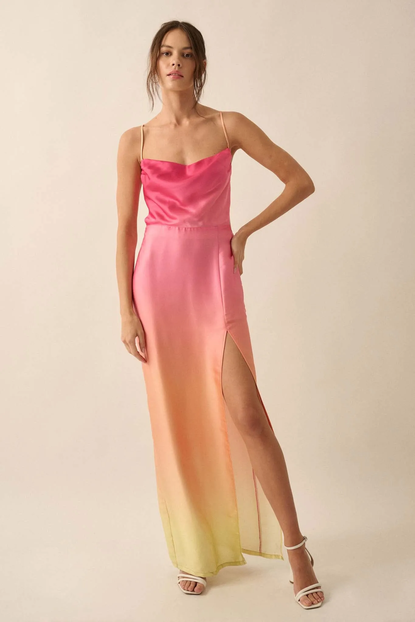 Throwing Shade Ombre Satin Open-Back Maxi Dress