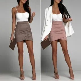 Toleet-Chic Mini Skirt Colorfast Bodycon Skirt Zipper Closure Office Lady Sexy Pleated Suede Pencil Short Skirt  Versatile