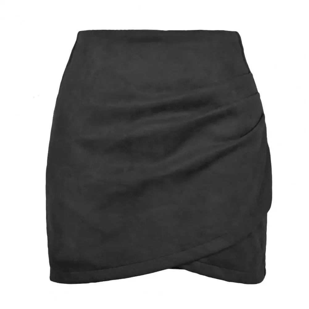 Toleet-Chic Mini Skirt Colorfast Bodycon Skirt Zipper Closure Office Lady Sexy Pleated Suede Pencil Short Skirt  Versatile