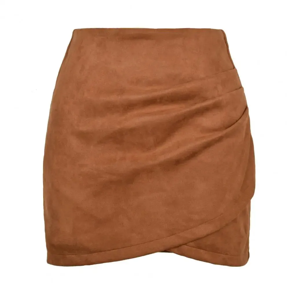 Toleet-Chic Mini Skirt Colorfast Bodycon Skirt Zipper Closure Office Lady Sexy Pleated Suede Pencil Short Skirt  Versatile