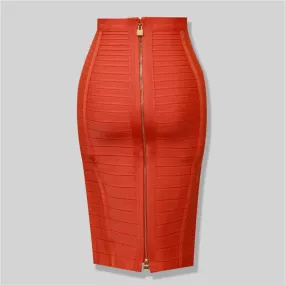 Uniwim High Quality Black Red Blue Orange Zipper Bodycon Rayon Bandage Skirt Day Party Pencil Skirt