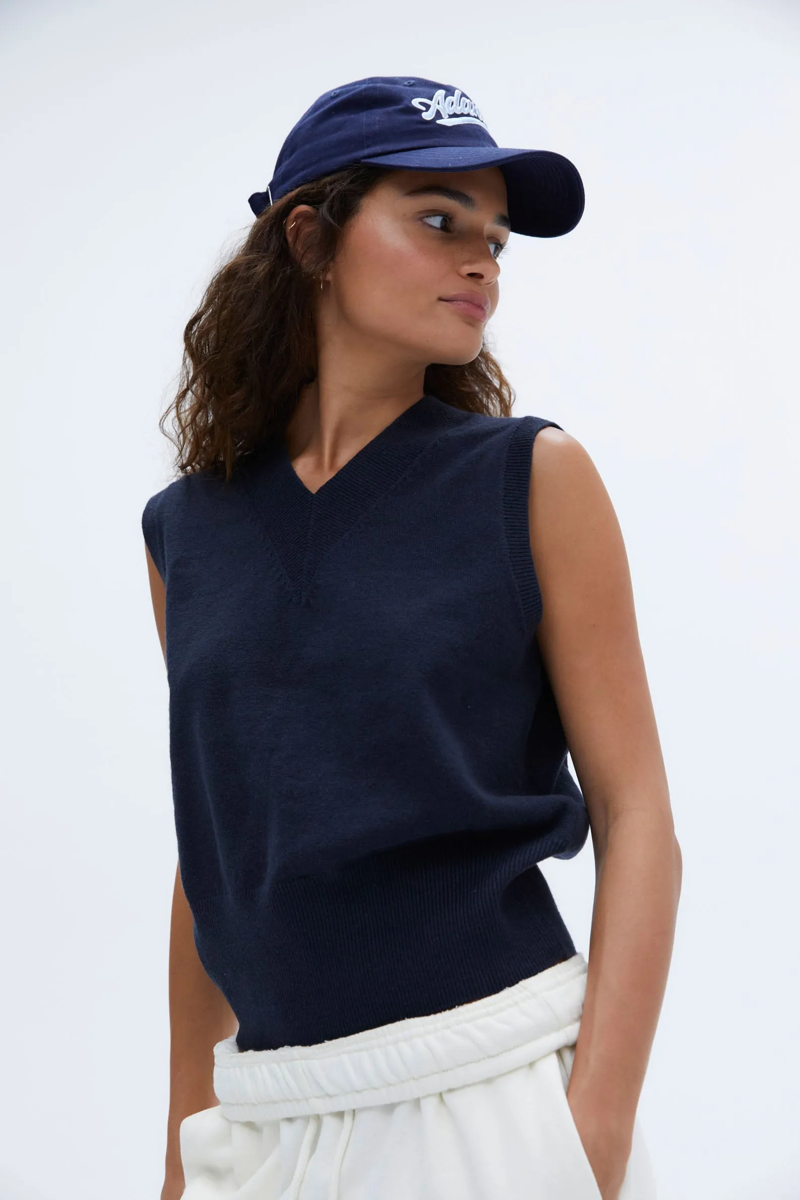 V Neck Knit Vest - Deep Midnight Blue