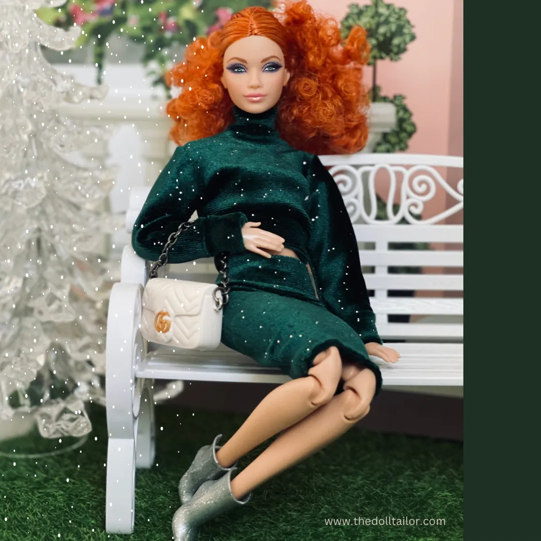 Velvet crop top and pencil skirt for fashion dolls