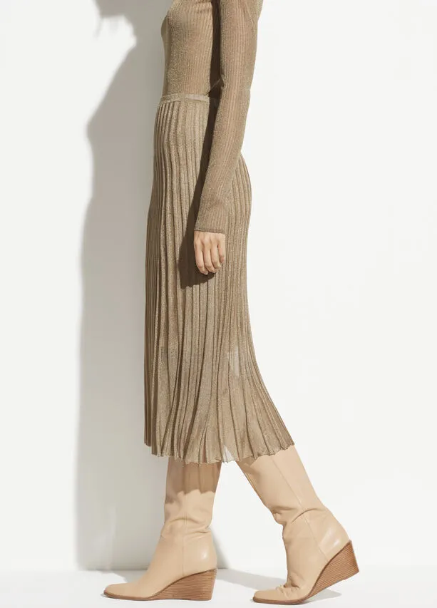 Vince - Pleated Metallic Skirt in Bronze