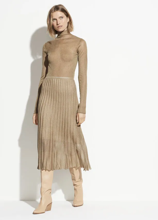 Vince - Pleated Metallic Skirt in Bronze