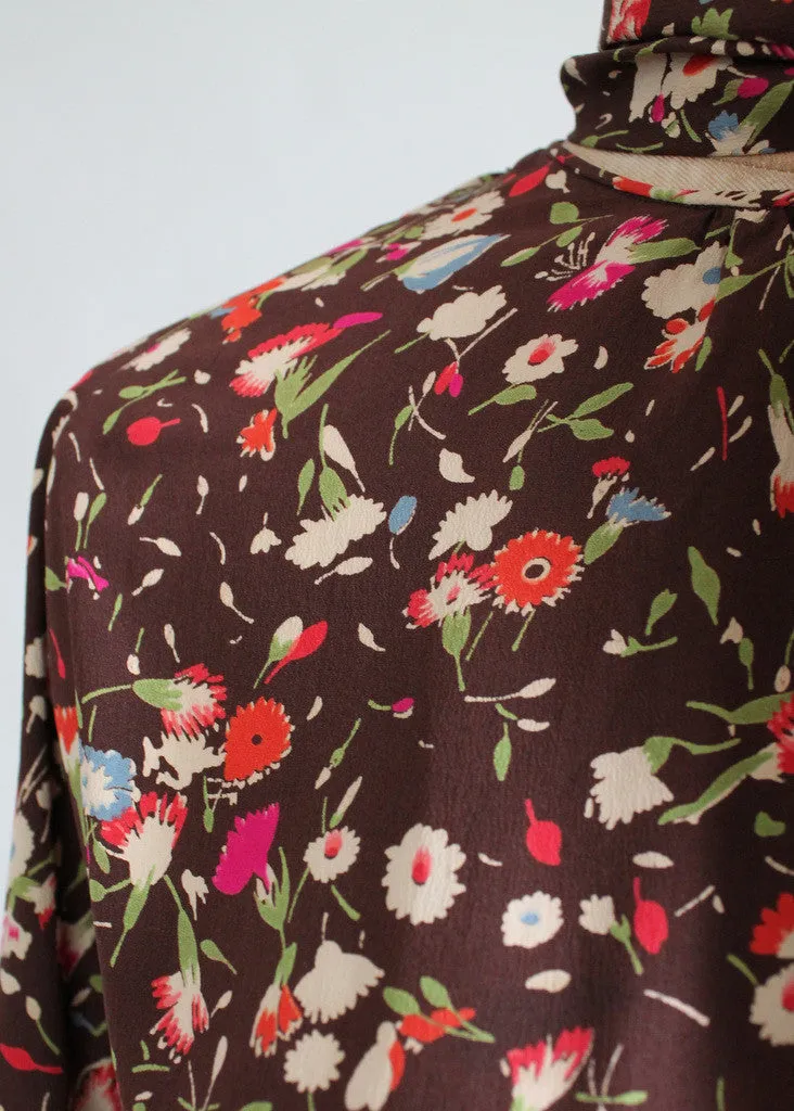 Vintage 1930s Art Deco Floral Rayon Blouse