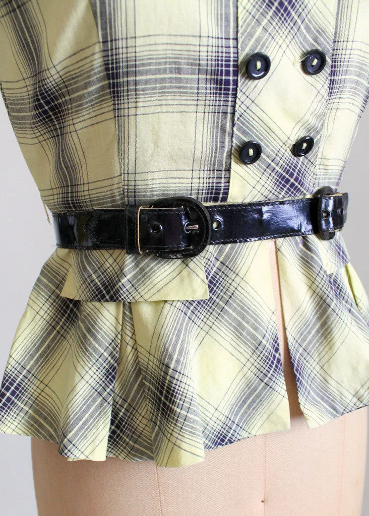 Vintage 1940s Yellow Plaid Peplum Blouse