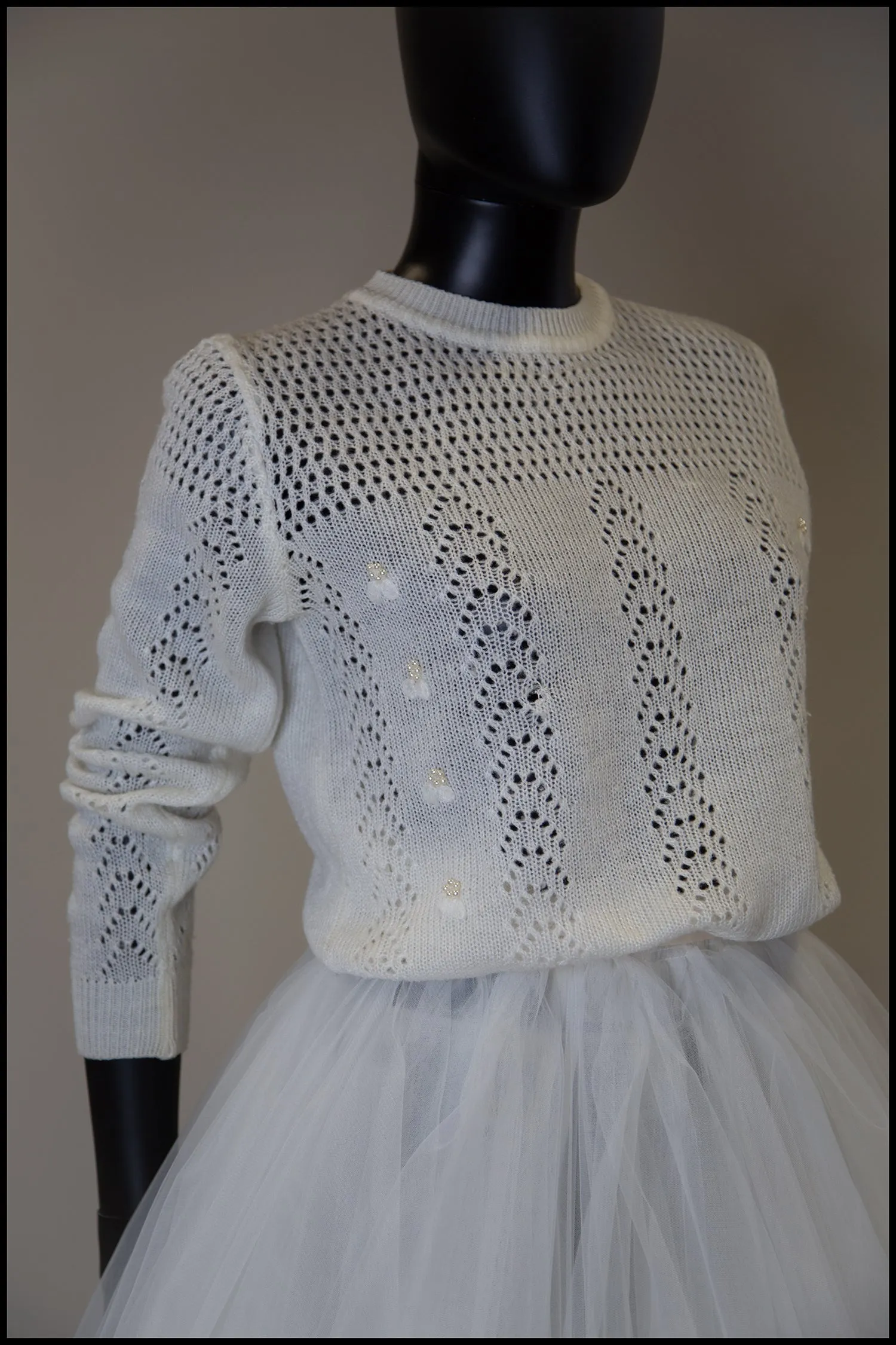 Vintage 1980s Ivory Lace Knit Sweater