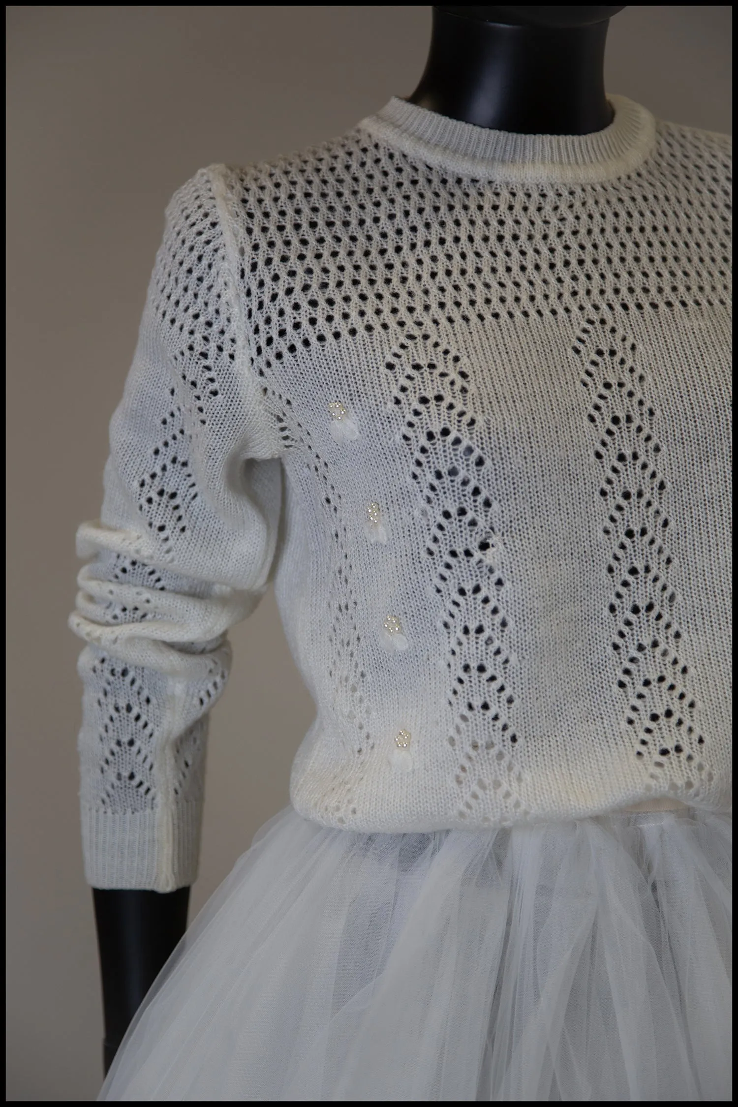 Vintage 1980s Ivory Lace Knit Sweater