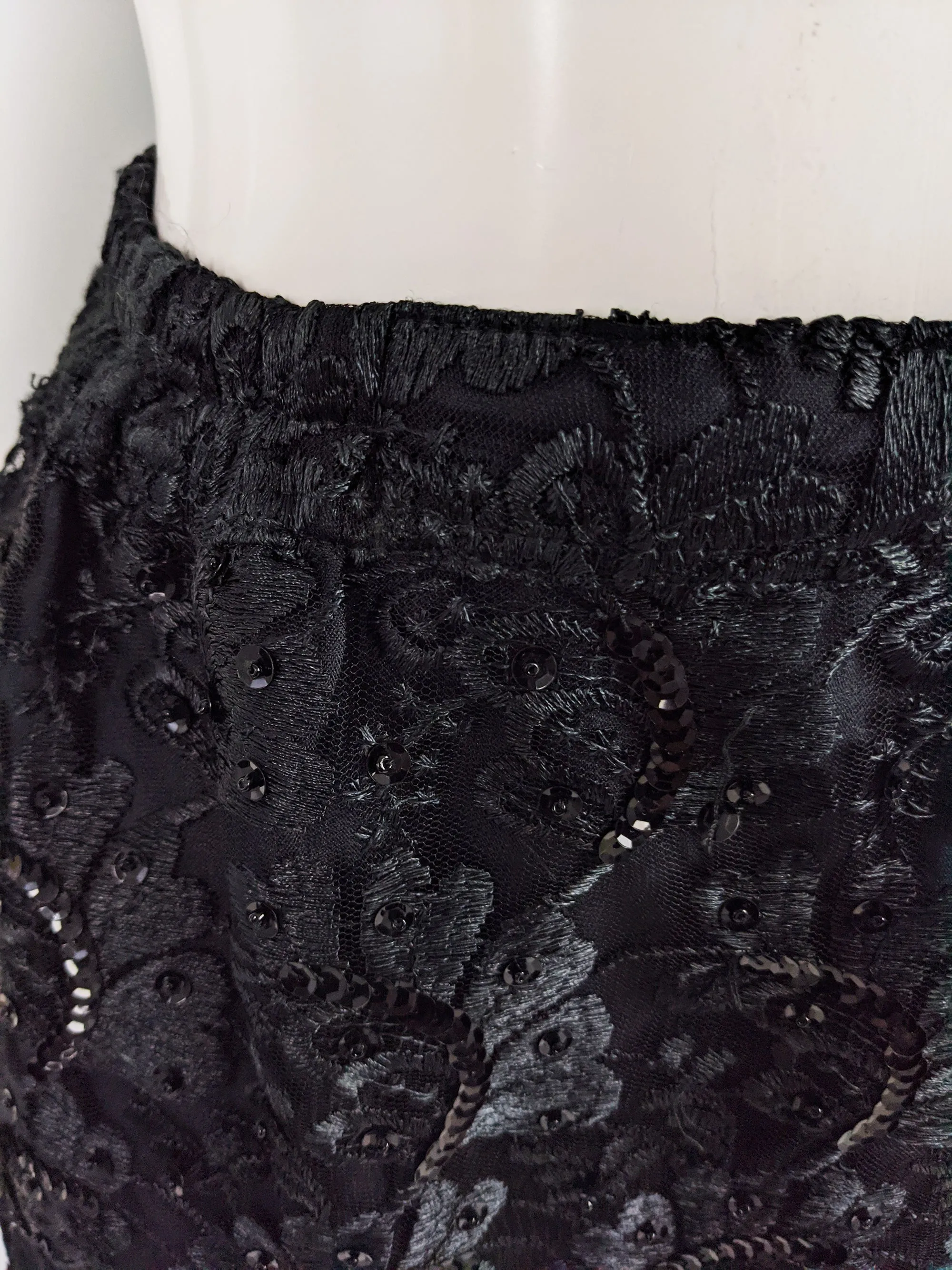 Vintage Black Embroidered Lace & Sequin Party Skirt, 1980s