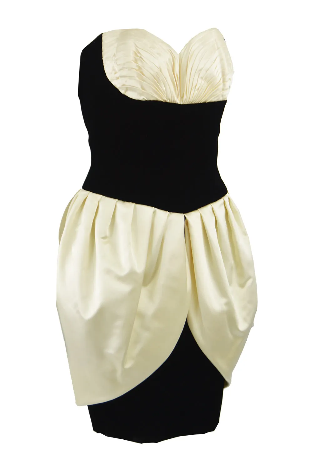 Vintage Black Velvet & Ivory Silk Satin Party Dress, 1980s