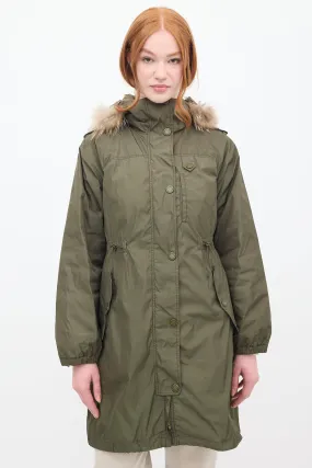 Weekend Green Fur Trim Padded Anorak Coat