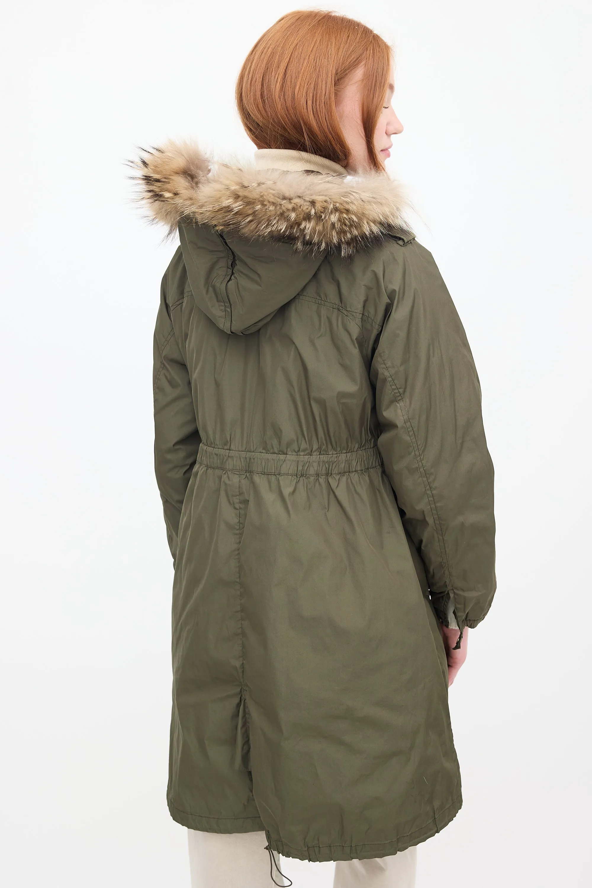 Weekend Green Fur Trim Padded Anorak Coat