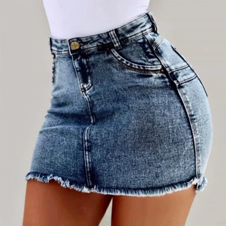 Wenkouban  2022 summer women's denim short skirt sexy wash bag hip skirt 4 colors wrap skirts summer