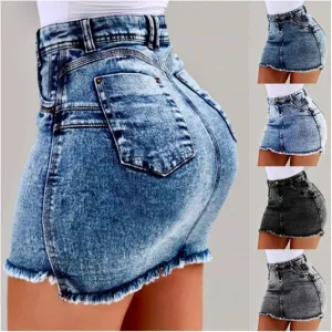 Wenkouban  2022 summer women's denim short skirt sexy wash bag hip skirt 4 colors wrap skirts summer