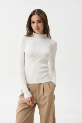 White Rib Knit Turtleneck Sweater