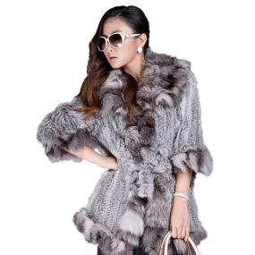 Woman's Real Fur Coat with Real Fox Fur collar Winter Jacket  Knitted Coats 010140