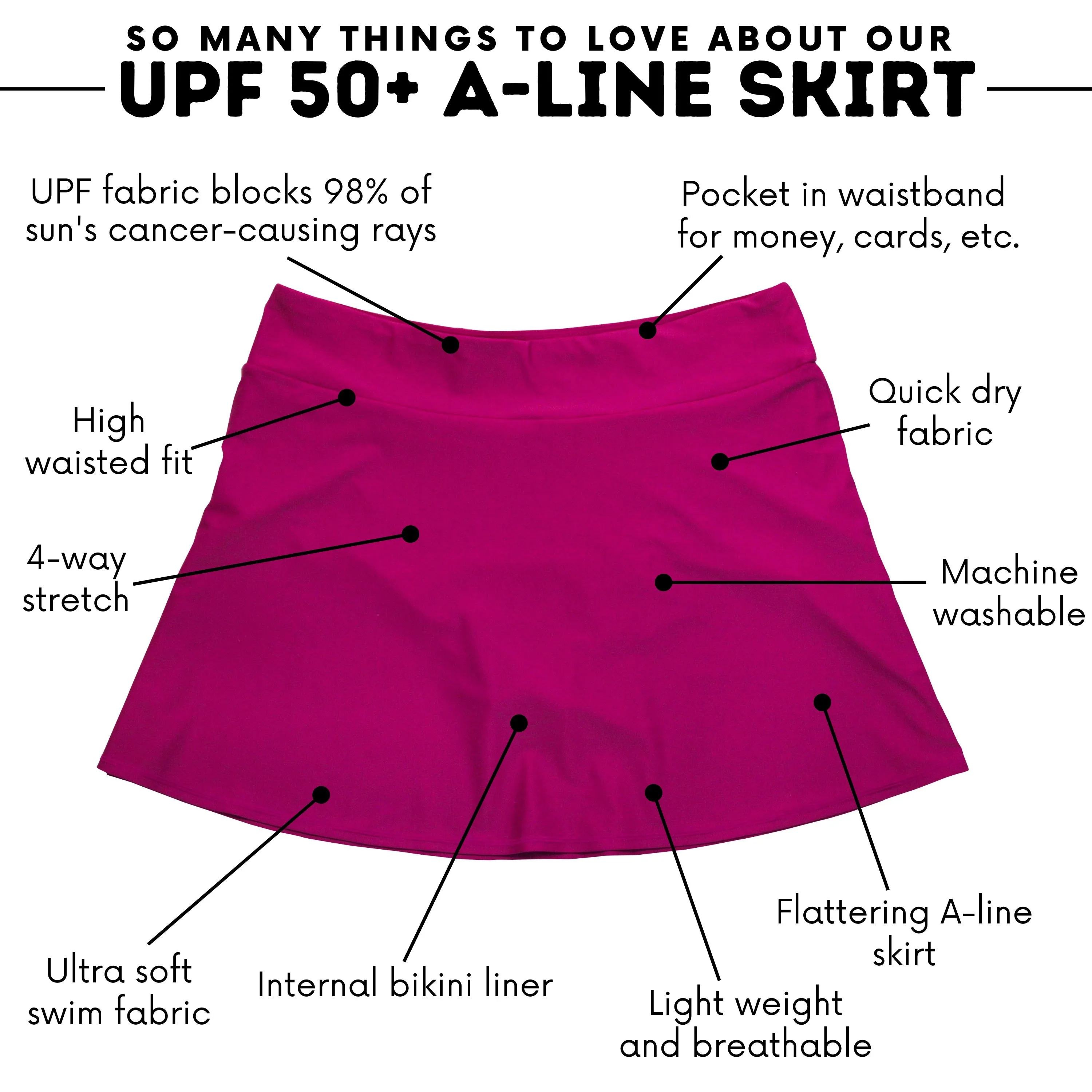 Women's A-Line Swim Skirt Swim Bottom | "Fuchsia"