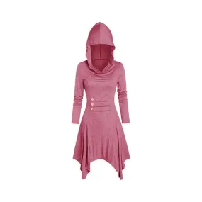 Women's Clothing Plus Size Dress Hooded Casual Loose Elastic Solid Color Coat