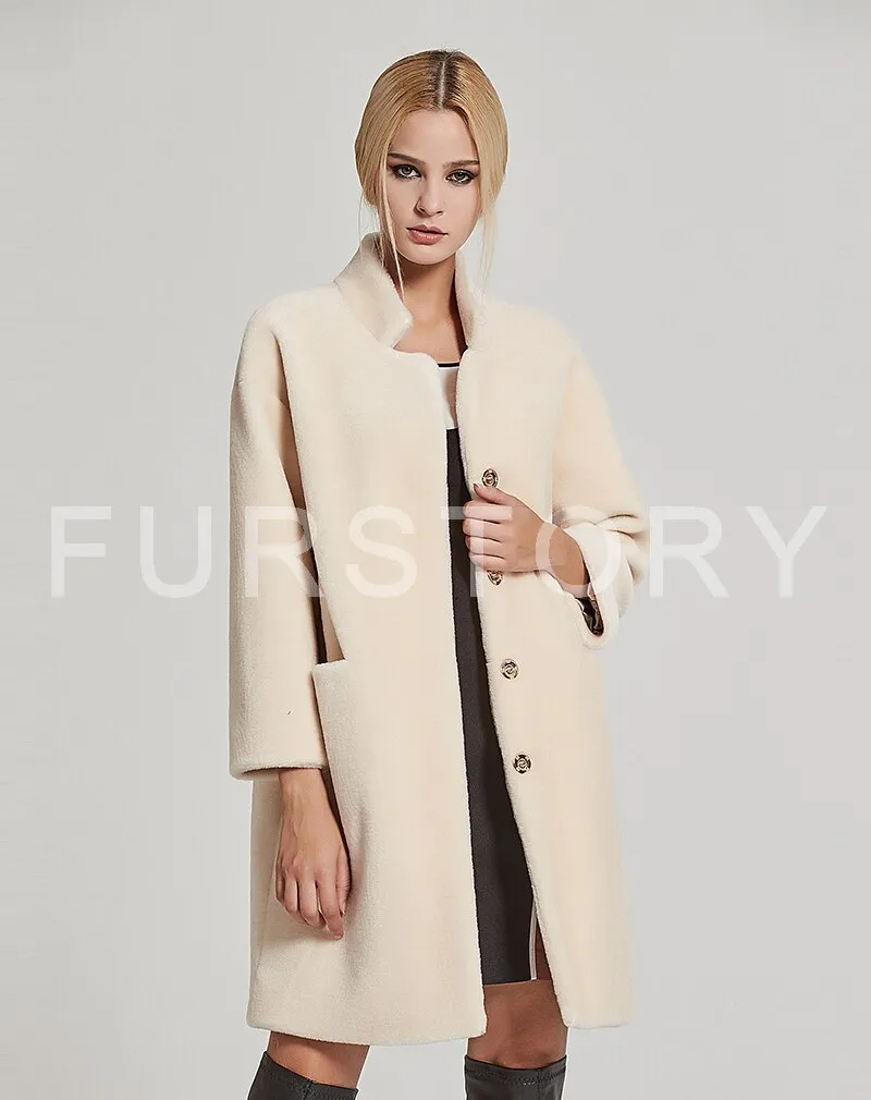 Women's Coats Sheep Shearing Fur Coat Women with Stand Collar Winter Sheep Sheared Christmas gift Fur Story FS17142