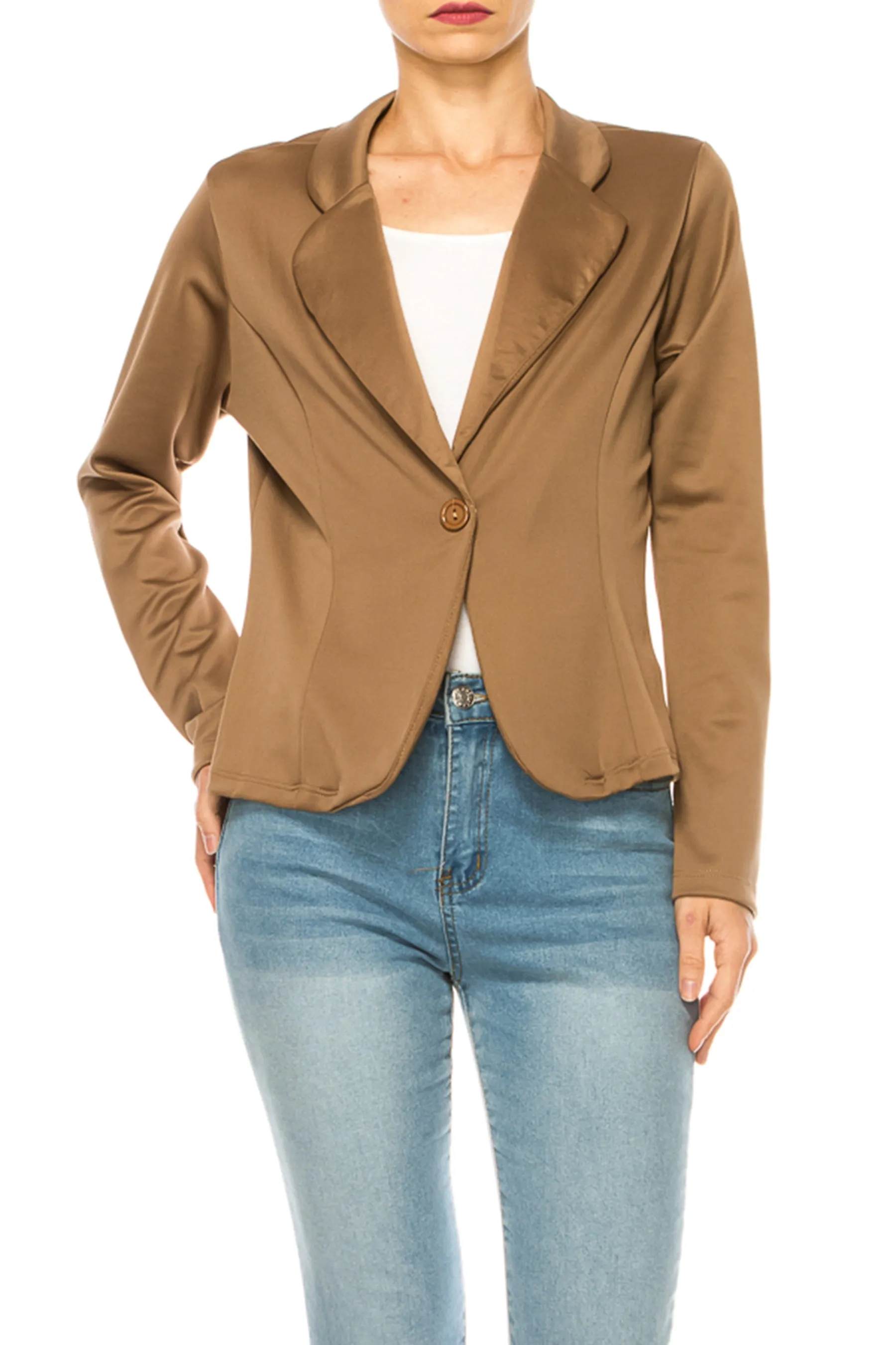 Women's Solid Blazer with Single Button Closure