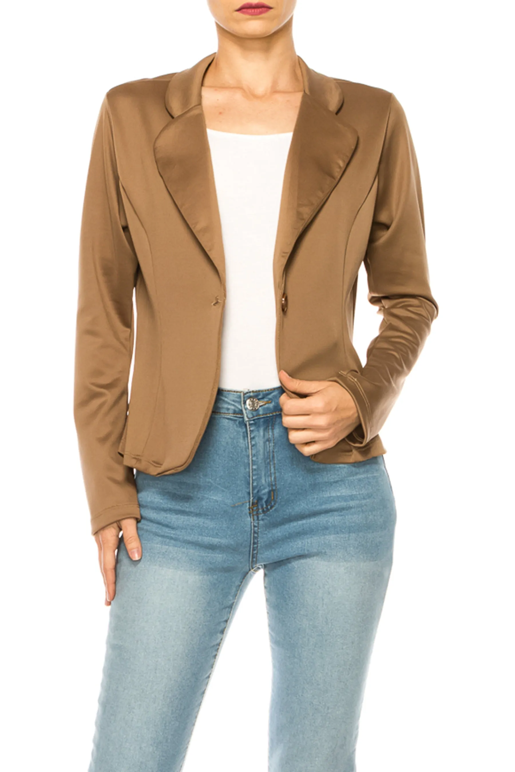 Women's Solid Blazer with Single Button Closure