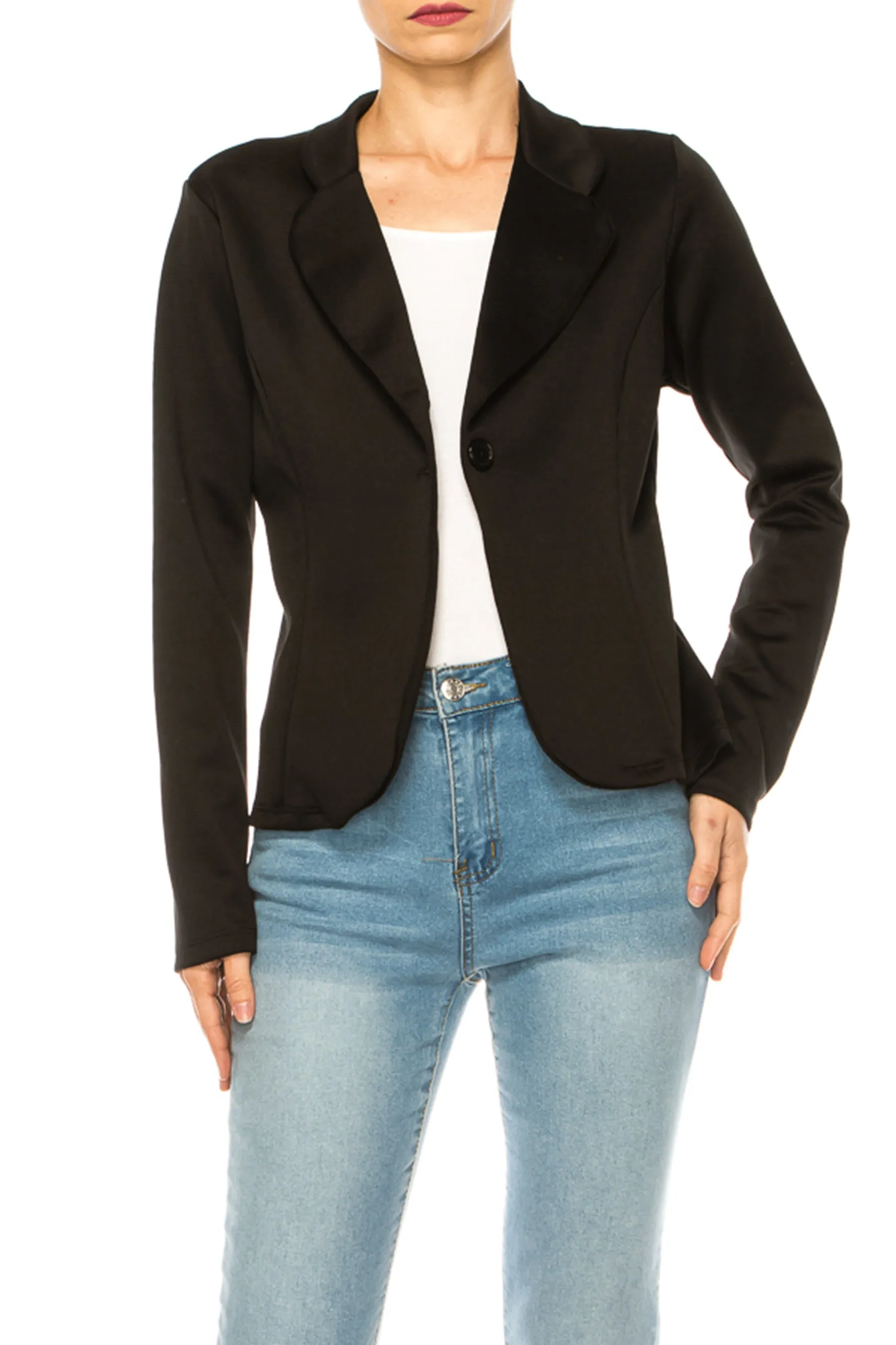 Women's Solid Blazer with Single Button Closure