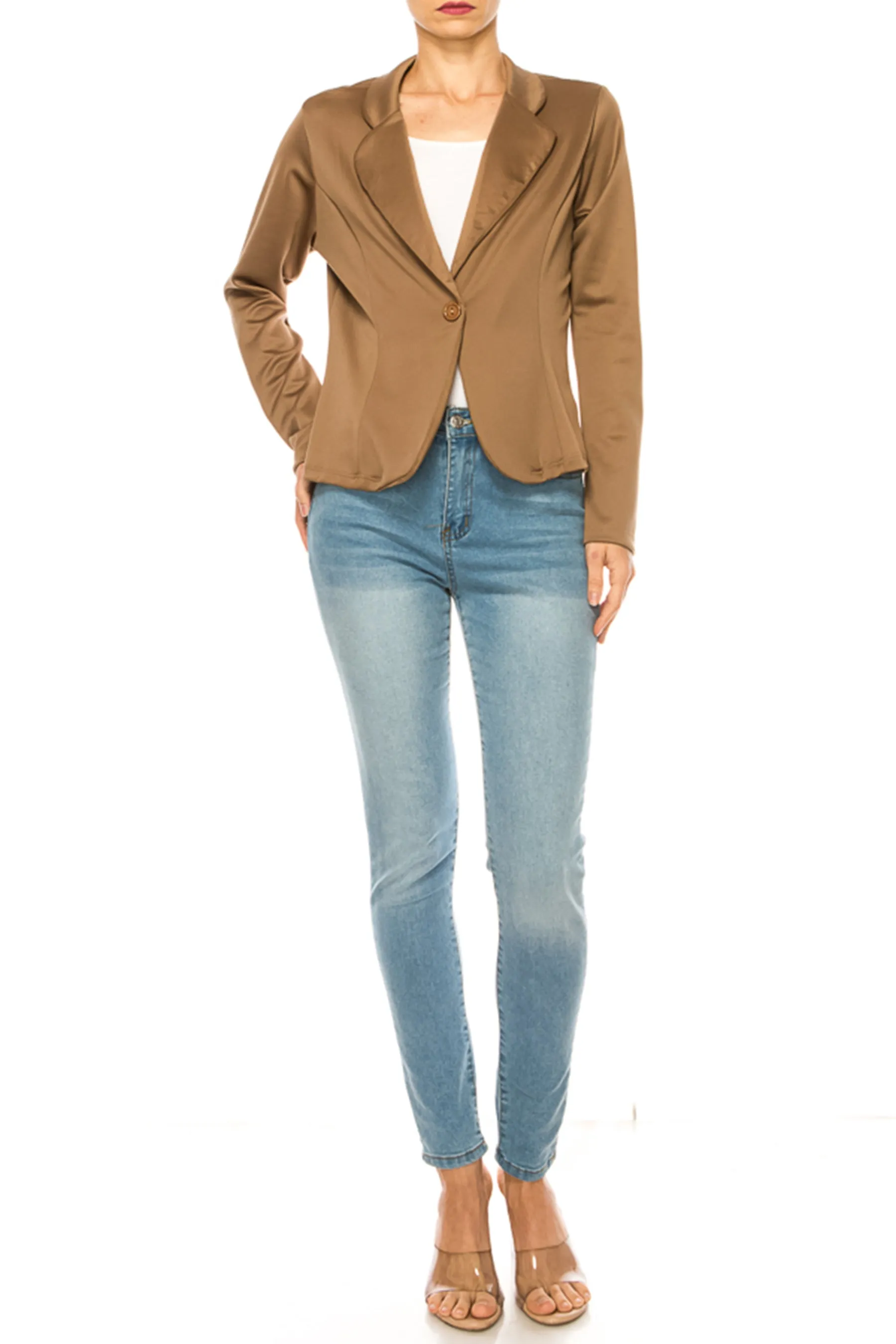 Women's Solid Blazer with Single Button Closure