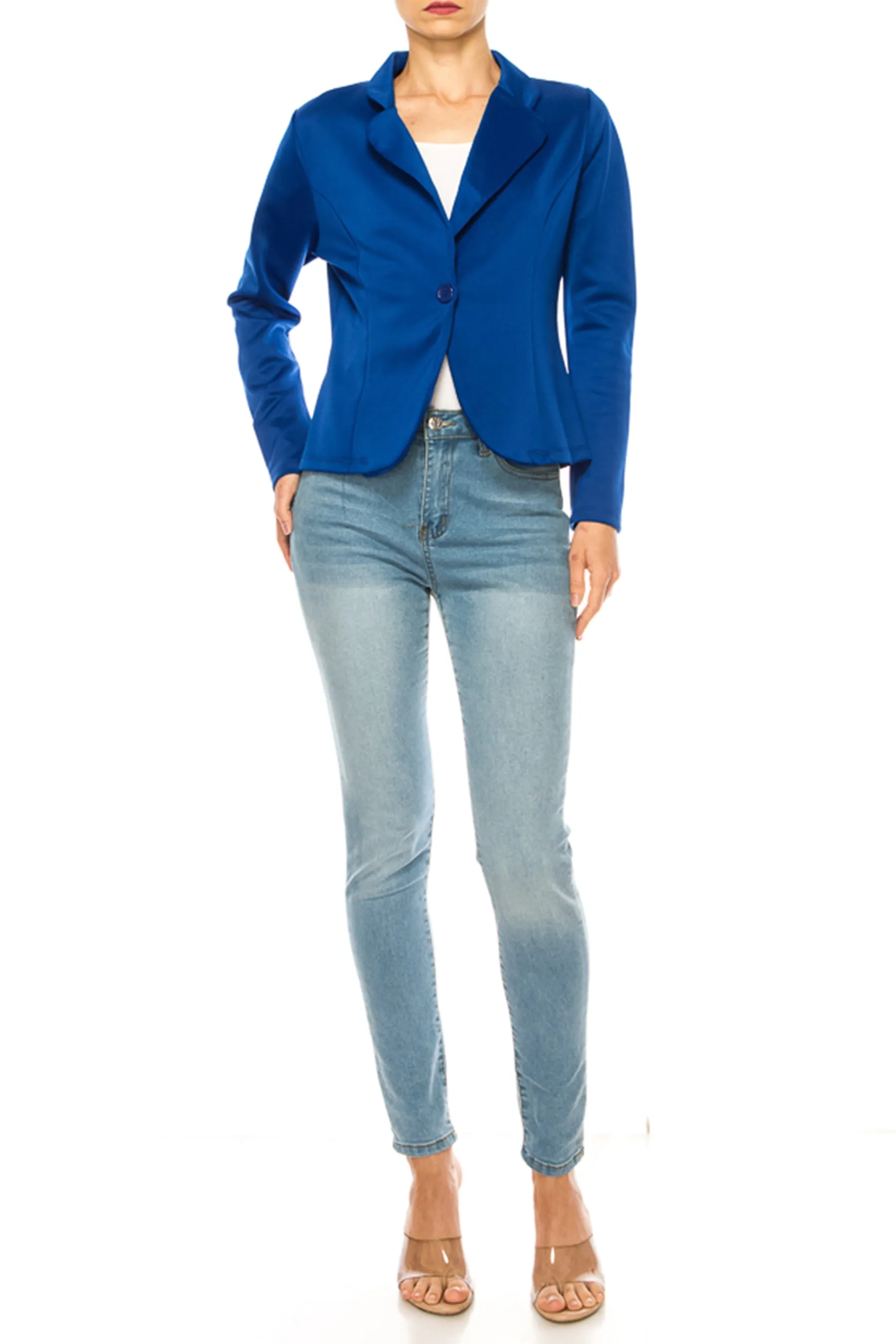 Women's Solid Blazer with Single Button Closure