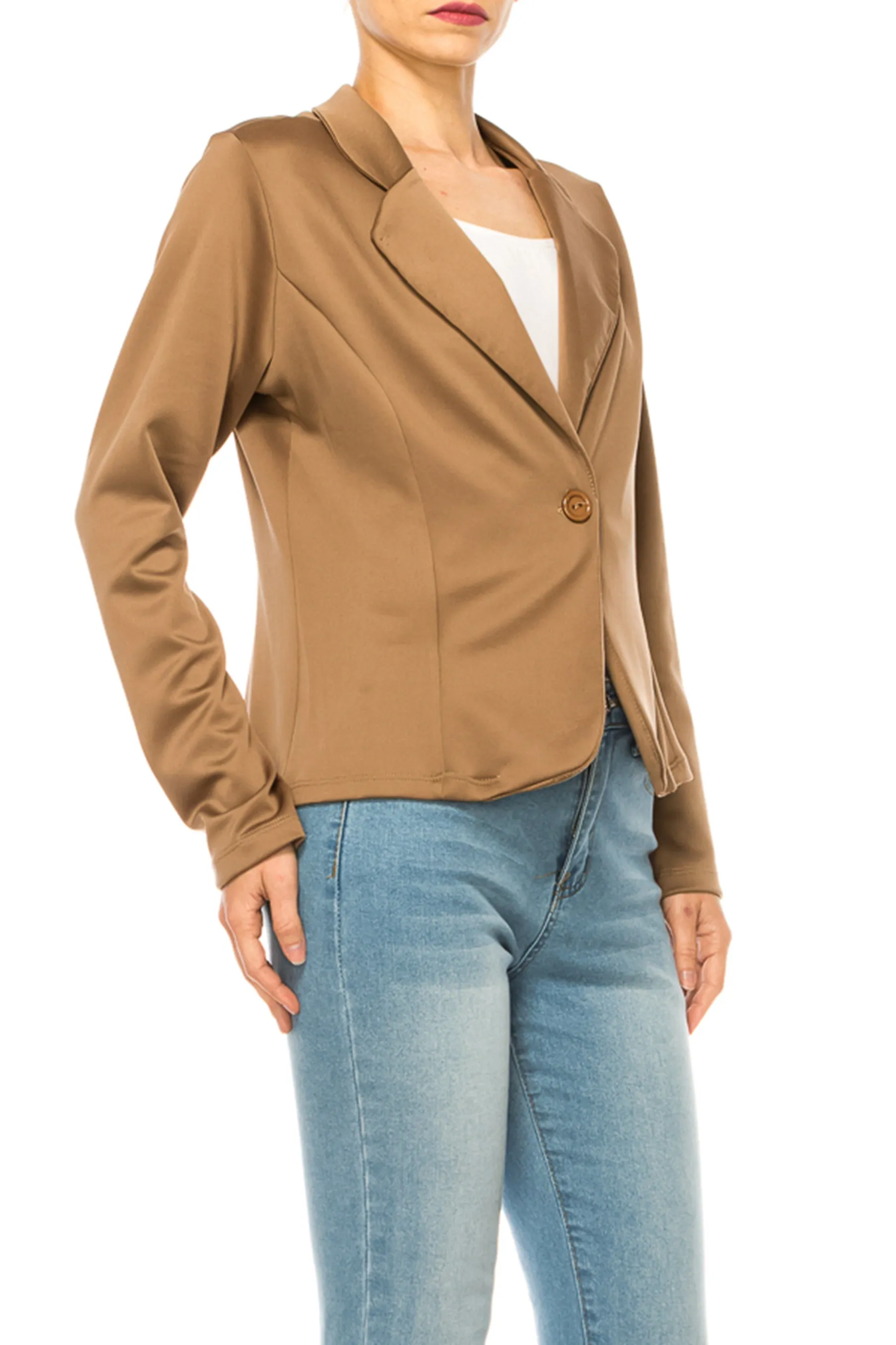 Women's Solid Blazer with Single Button Closure