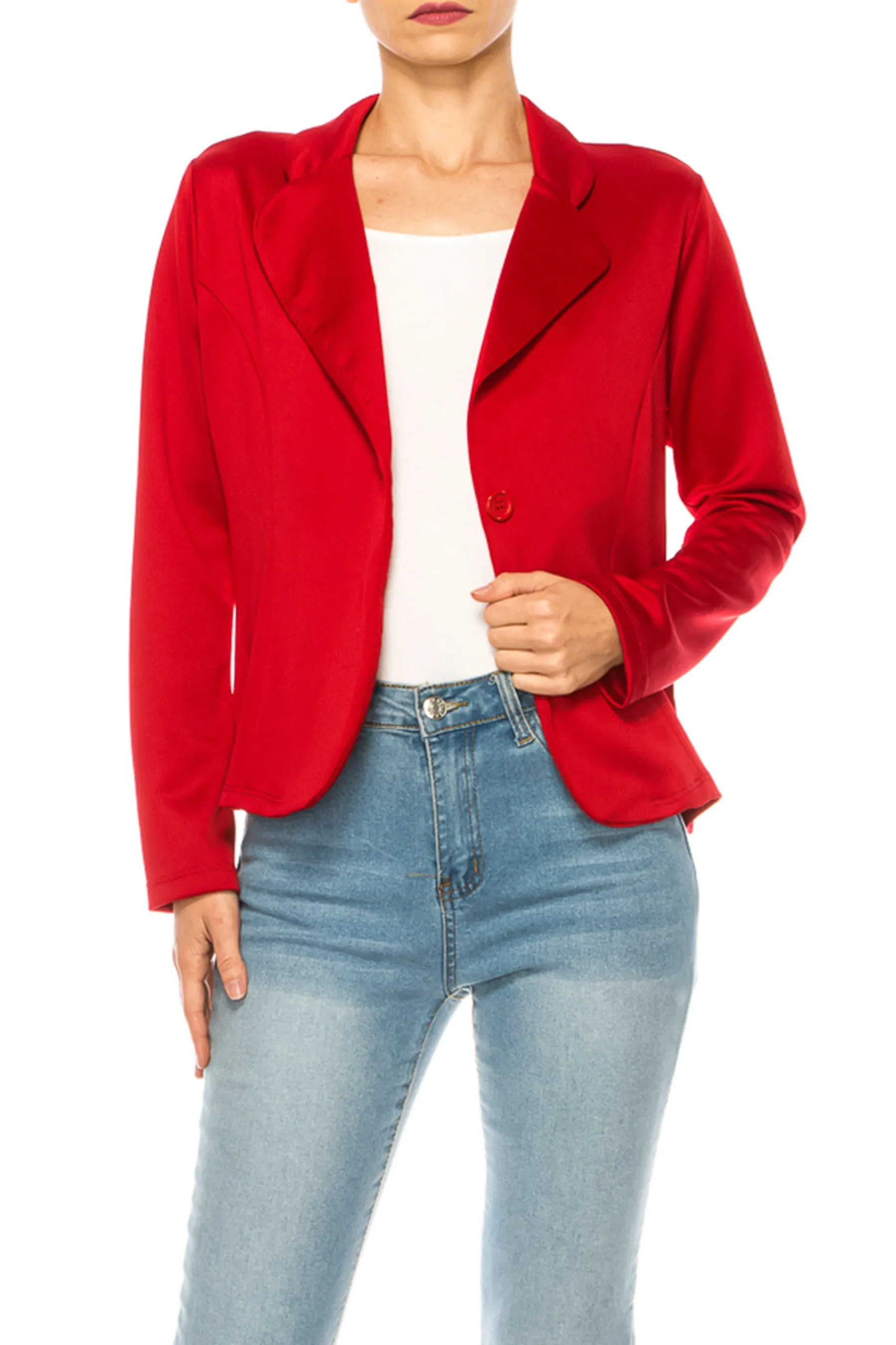 Women's Solid Blazer with Single Button Closure