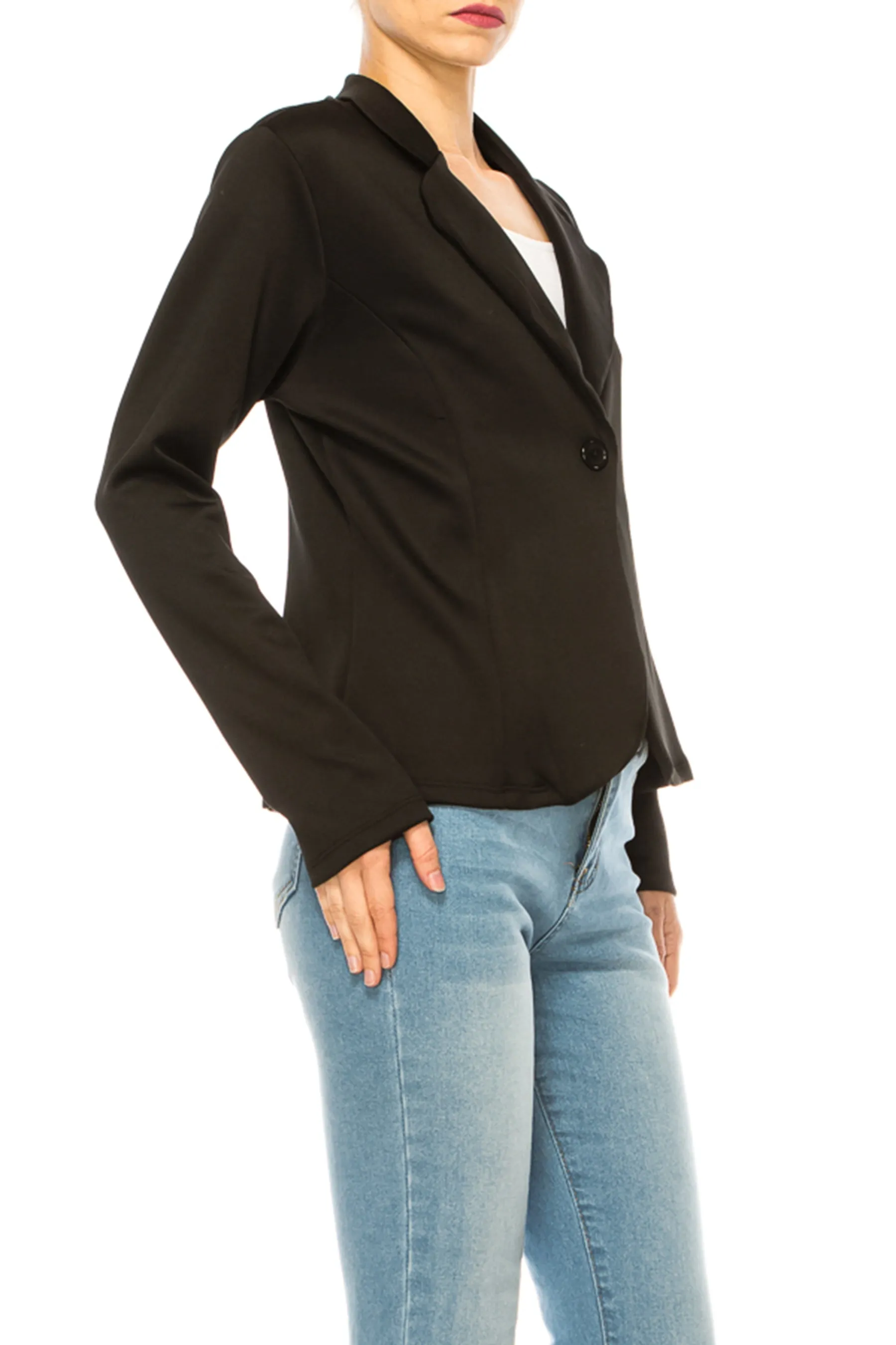 Women's Solid Blazer with Single Button Closure