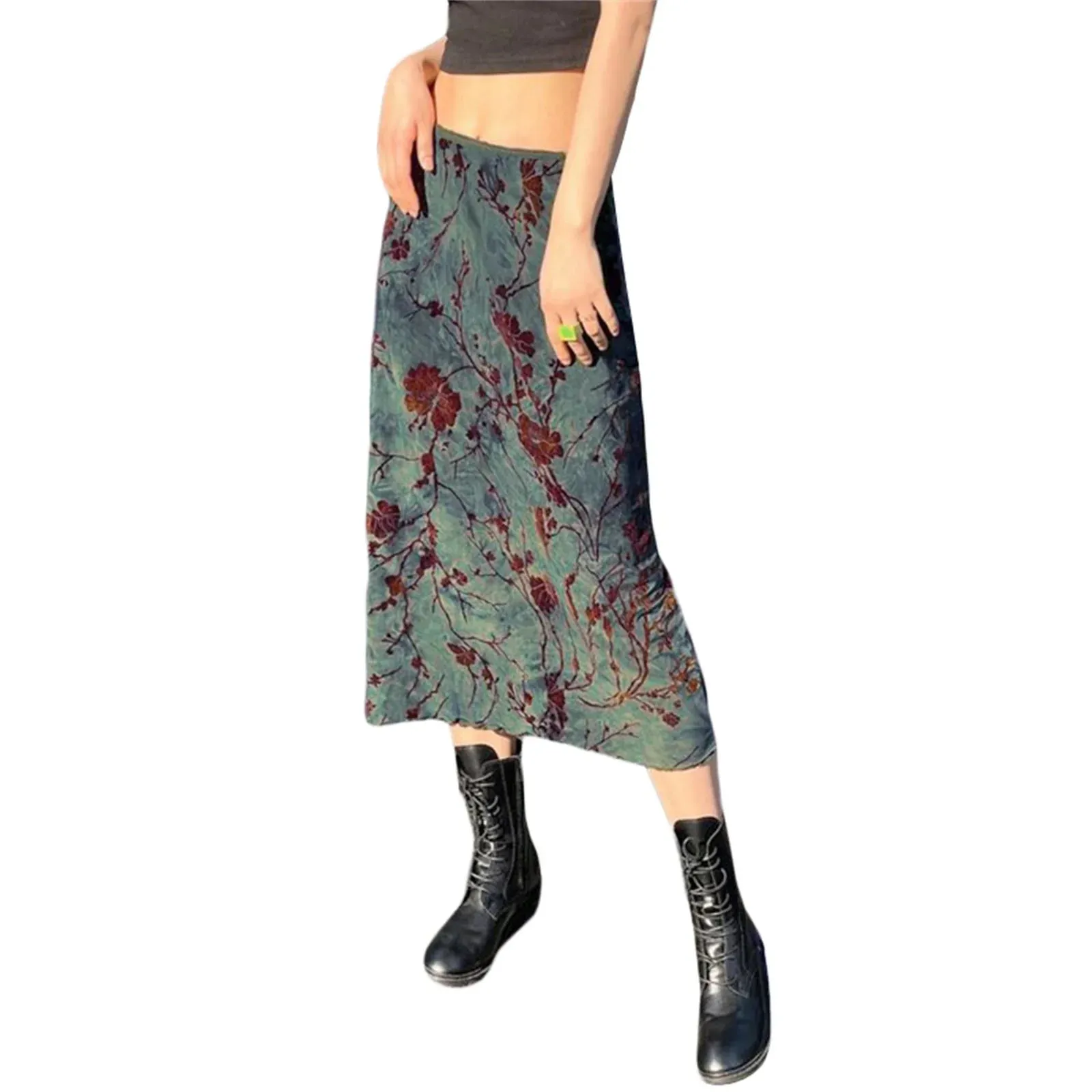 Y2K Long 90s E-Girl Floral Print Midi Low Waist Fairy Grunge Maxi Streetwear Vintage Skirt